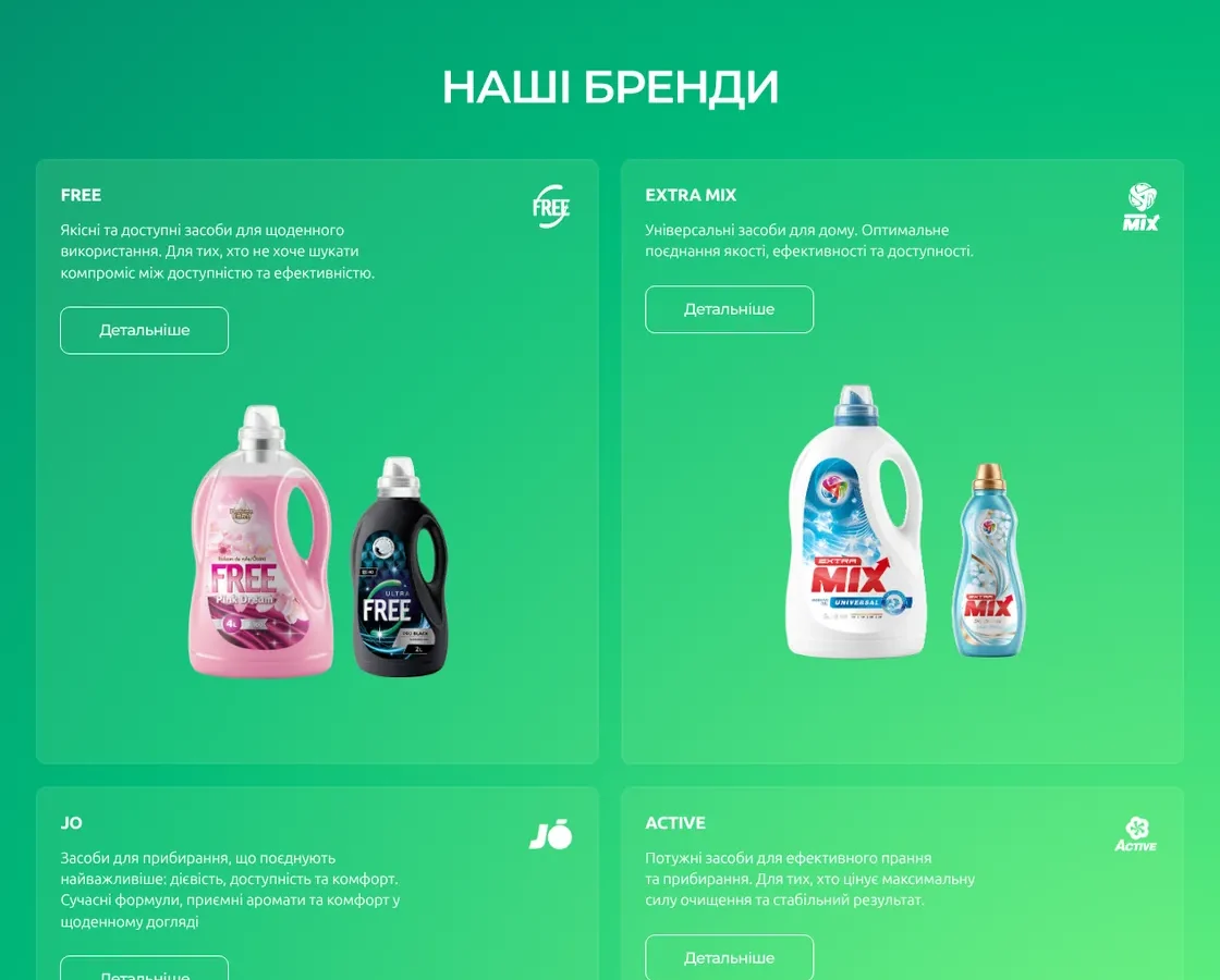 PR Group — сайт виробника побутової хімії (Виноградів) — скріншот сайту