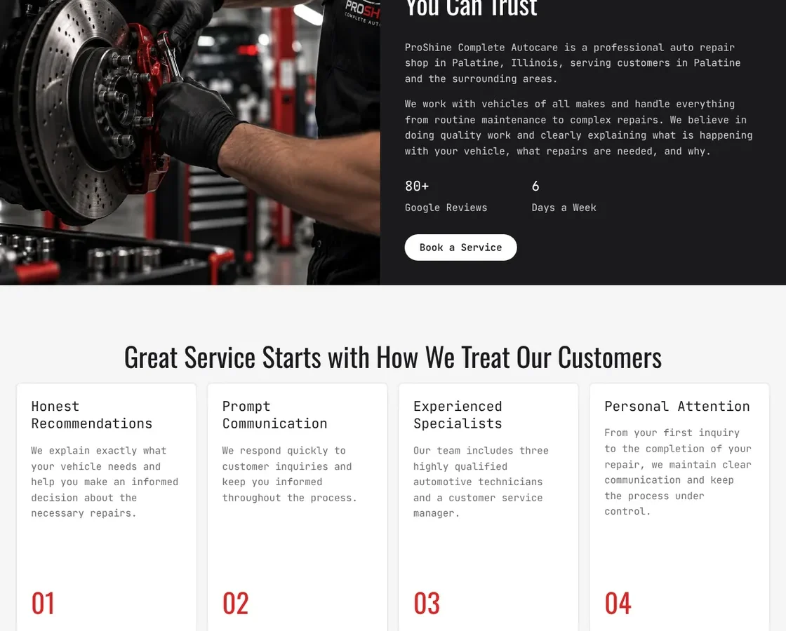 ProShine Complete Autocare — автосервіс у Палатайні (Іллінойс, США) — скріншот сайту
