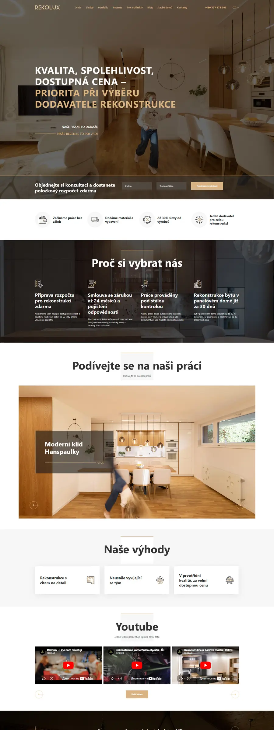 RekoLux — реконструкція квартир та будинків у Празі — скріншот сайту