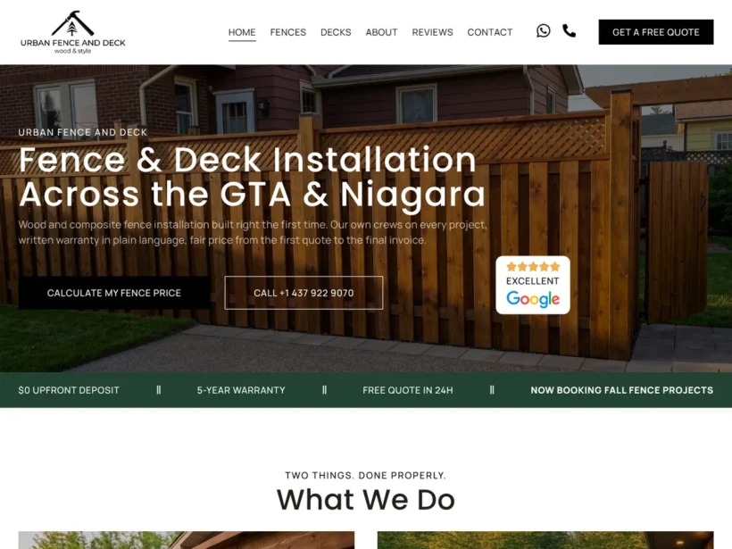 Urban Fence & Deck — сайт з калькулятором паркану, Торонто (Канада)